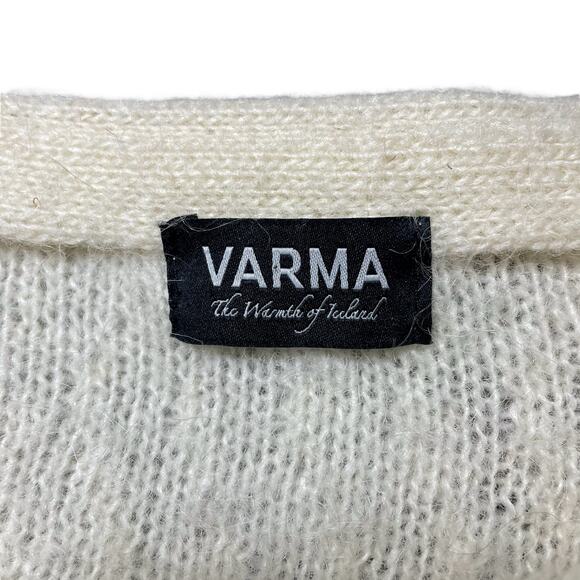 Varma Icelandic Wool Button Up Knit Cardigan Fuzzy Sweater Cream Gray Size Small - Picture 3 of 10